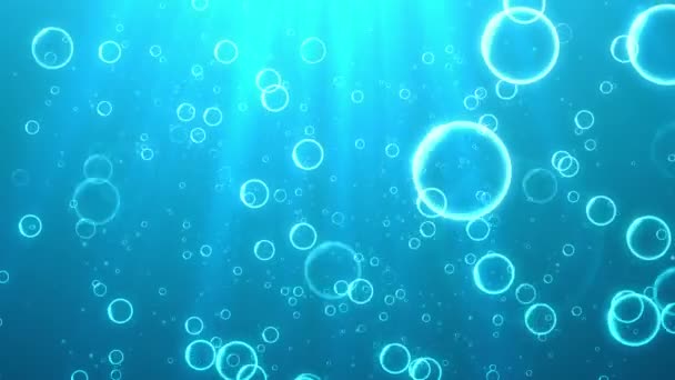 Голубые солнечные лучи подводных пузырей — стоковое видео