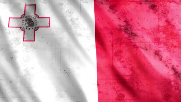 Malta Flaga Grunge Animation Full 1920X1080 Pixels Przedłużyć Czas Trwania — Wideo stockowe