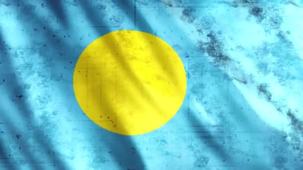 Palau Flag Grunge Animation Full 1920X1080 Pixlar Förläng Varaktigheten Enligt — Stockvideo