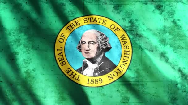 Washington State Flag Grunge Animation Full 1920X1080 Pixlar Förläng Varaktigheten — Stockvideo