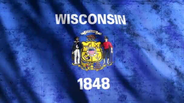 Wisconsin State Flag Grunge Animation Full 1920X1080 Pixels Extended Duration — стокове відео