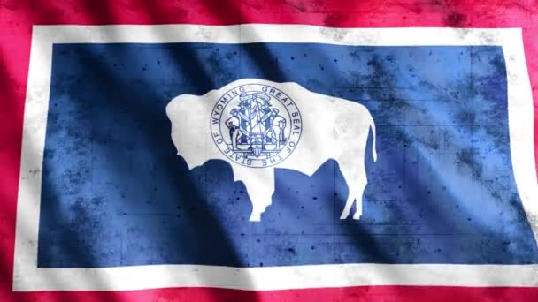 Wyoming State Flag Grunge Animation Full 1920X1080 Pixlar Förläng Varaktigheten — Stockvideo