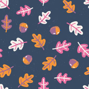 Meşe yaprakları sonbahar ve meşe palamutları ile Seamless Modeli