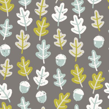 Meşe yaprakları sonbahar ve meşe palamutları ile Seamless Modeli