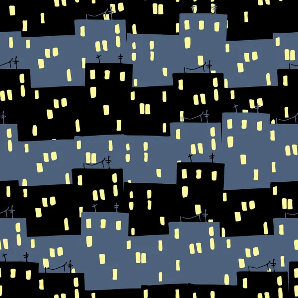 Seanless patroon met een stad bij nacht — Stockvector