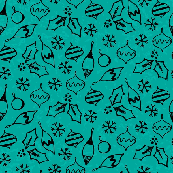Patrón sin costuras con diferentes juguetes de árbol de Navidad y copo de nieve — Archivo Imágenes Vectoriales