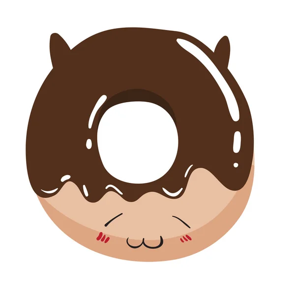 Donut de chocolate con orejas de gato y cara divertida . — Vector de stock