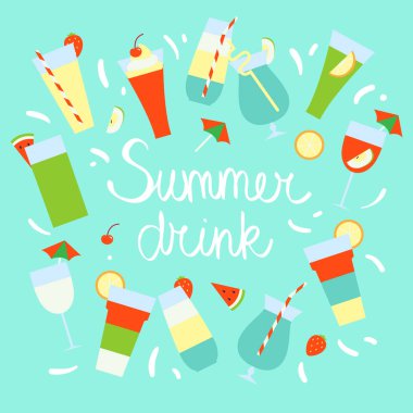 Serinletici içecekler ve kokteyller yaz kümesi