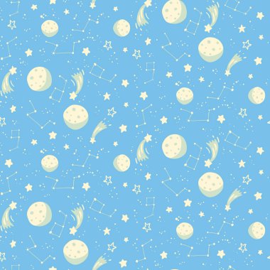 Seamless space pattern with moons, stars and constellations clipart