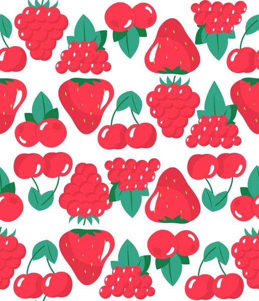 Seamless pattern with raspberries, rowans, cherries and strawber — Stock Vector