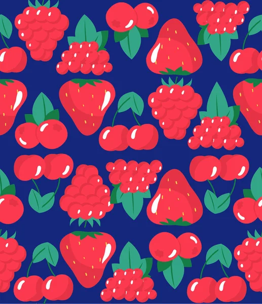 Motif sans couture avec framboises, rameurs, cerises et paille — Image vectorielle