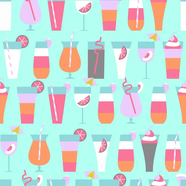 Modèle sans couture avec différentes boissons rafraîchissantes d'été et coc — Image vectorielle