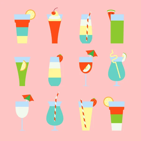 Ensemble de boissons rafraîchissantes et cocktails d'été — Image vectorielle