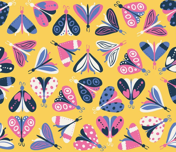 Patrón sin costuras con diferentes hermosas mariposas — Vector de stock