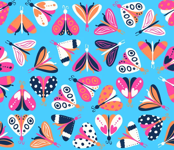 Seamless pattern with different beautiful butterflies — Stock Vector