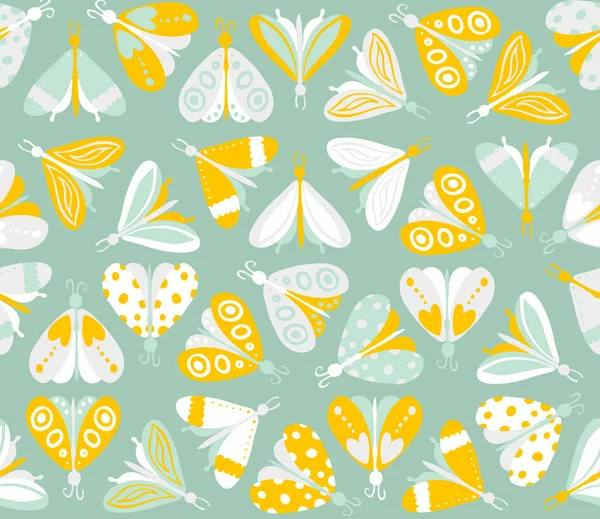 Seamless pattern with different beautiful butterflies — Stock Vector