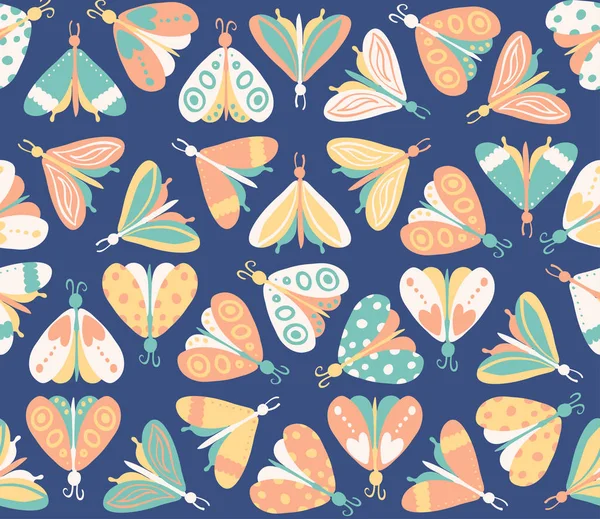 Seamless pattern with different beautiful butterflies — Stock Vector