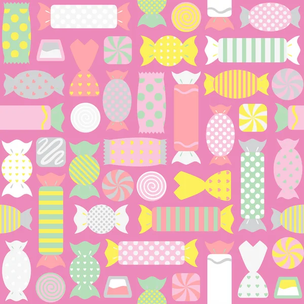 Patrón sin costuras con diferentes caramelos de colores — Archivo Imágenes Vectoriales