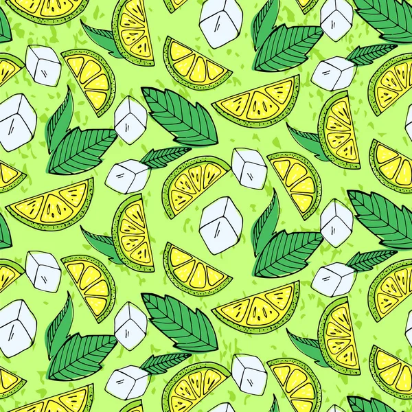 Motif sans couture avec citrons, glace et menthe — Image vectorielle