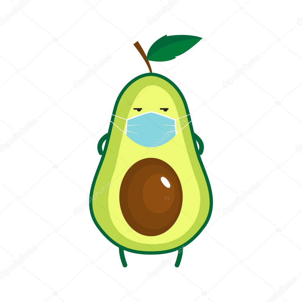 Illustration of cute avocado in mask. Vector illustration