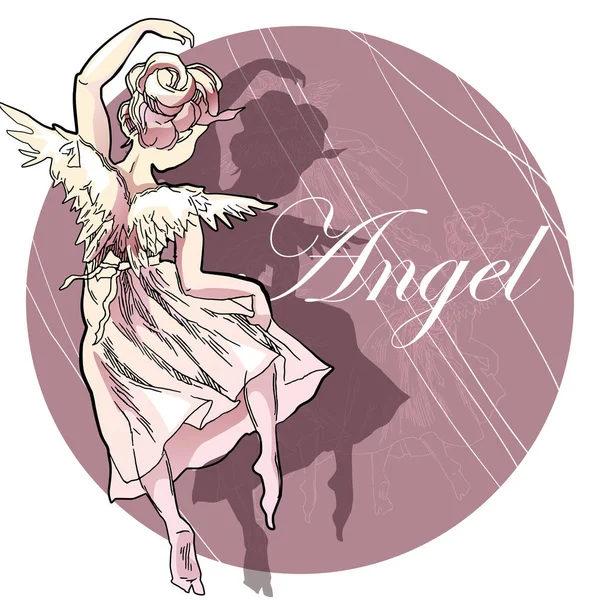 Croquis vectoriel fait à la main de fille ange . — Image vectorielle