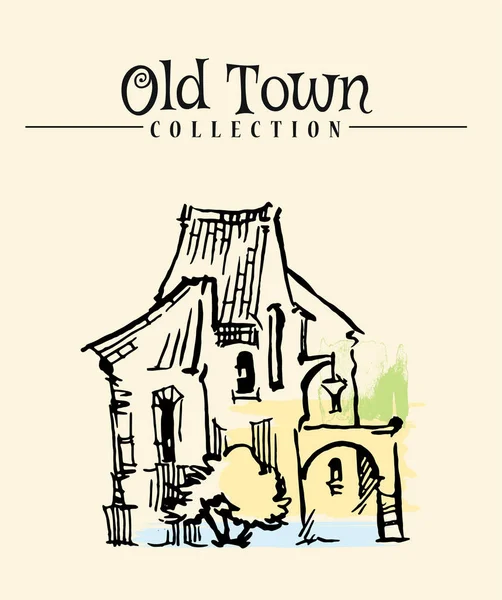 Vecchio disegno in stile cartone animato città — Vettoriale Stock