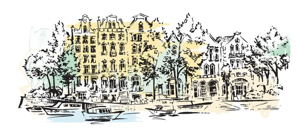 Esquisse panoramique dessinée à la main de la vieille rue . — Image vectorielle
