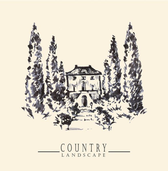 Деревенский пейзаж Рисунок чернил и ручек
.