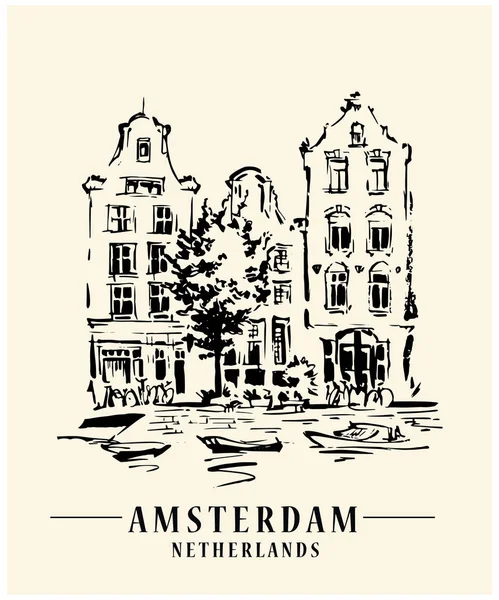 Schizzo architettonico di Amsterdam — Vettoriale Stock