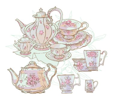 Çay seti hizmet vektör çizim.