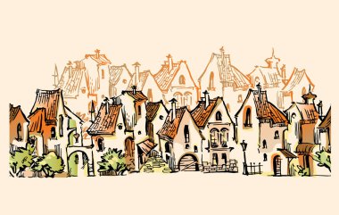 Eski şehir karikatür tarzı kroki