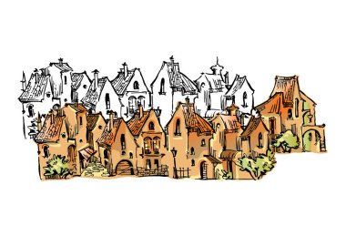 Eski şehir karikatür tarzı kroki