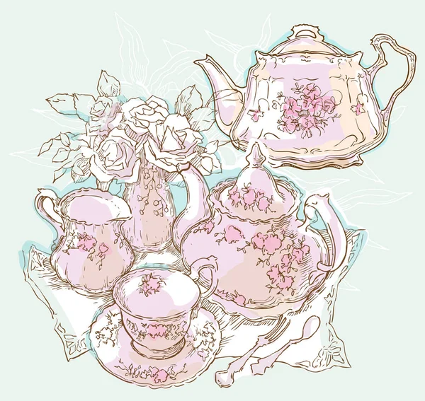 Векторная иллюстрация сервиза чая . — стоковый вектор