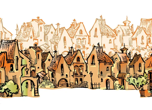 Παλιά πόλη σκίτσο στυλ κινουμένων σχεδίων — Διανυσματικό Αρχείο
