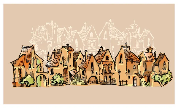 Esquisse de style dessin animé de la vieille ville — Image vectorielle