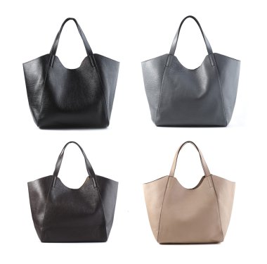 renk deri kadın çanta grup izole beyaz arka plan üzerinde