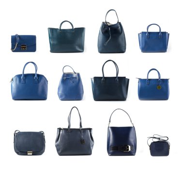 renk deri kadın çanta grup izole beyaz arka plan üzerinde