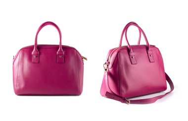 Beyaz arka planda izole edilmiş kadın deri çanta.