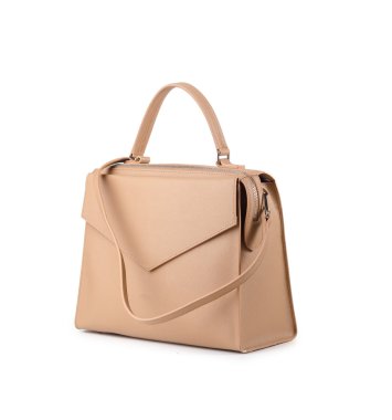 Beyaz arka planda izole edilmiş kadın deri çanta.