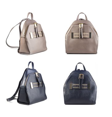 sırt çantaları beyaz arka plan üzerinde izole kadın deri