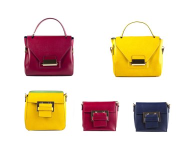 Kadınlar beyaz arka plan üzerinde izole renk çanta deri