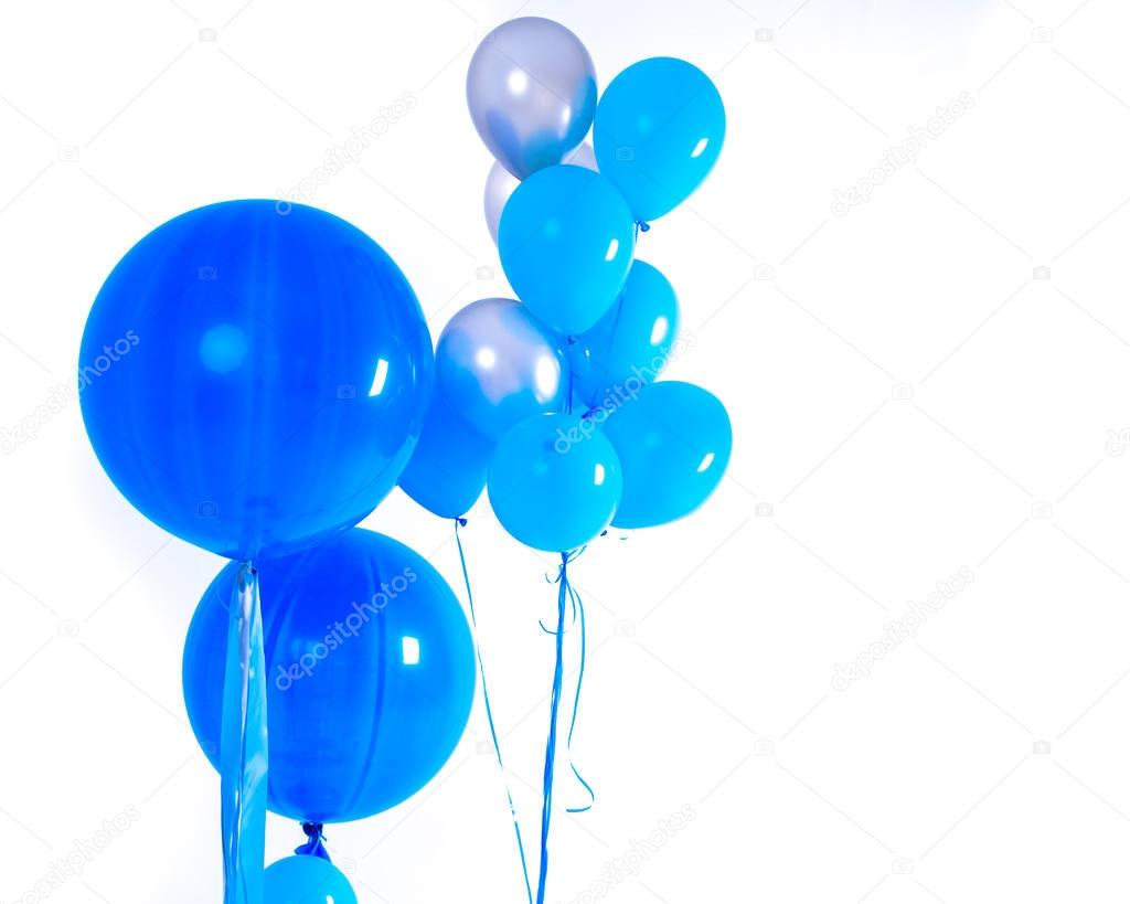 blue happy air flying balloon isolated on white background