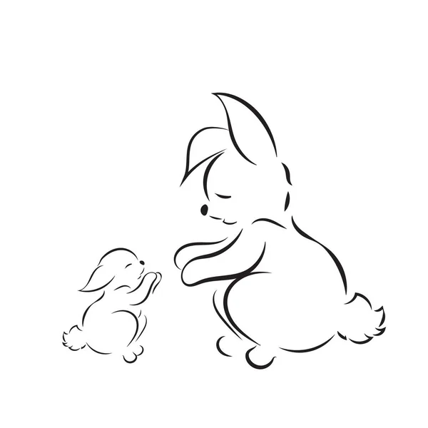 Immagine vettoriale di simpatici conigli madre e bambino isolato su sfondo bianco — Vettoriale Stock