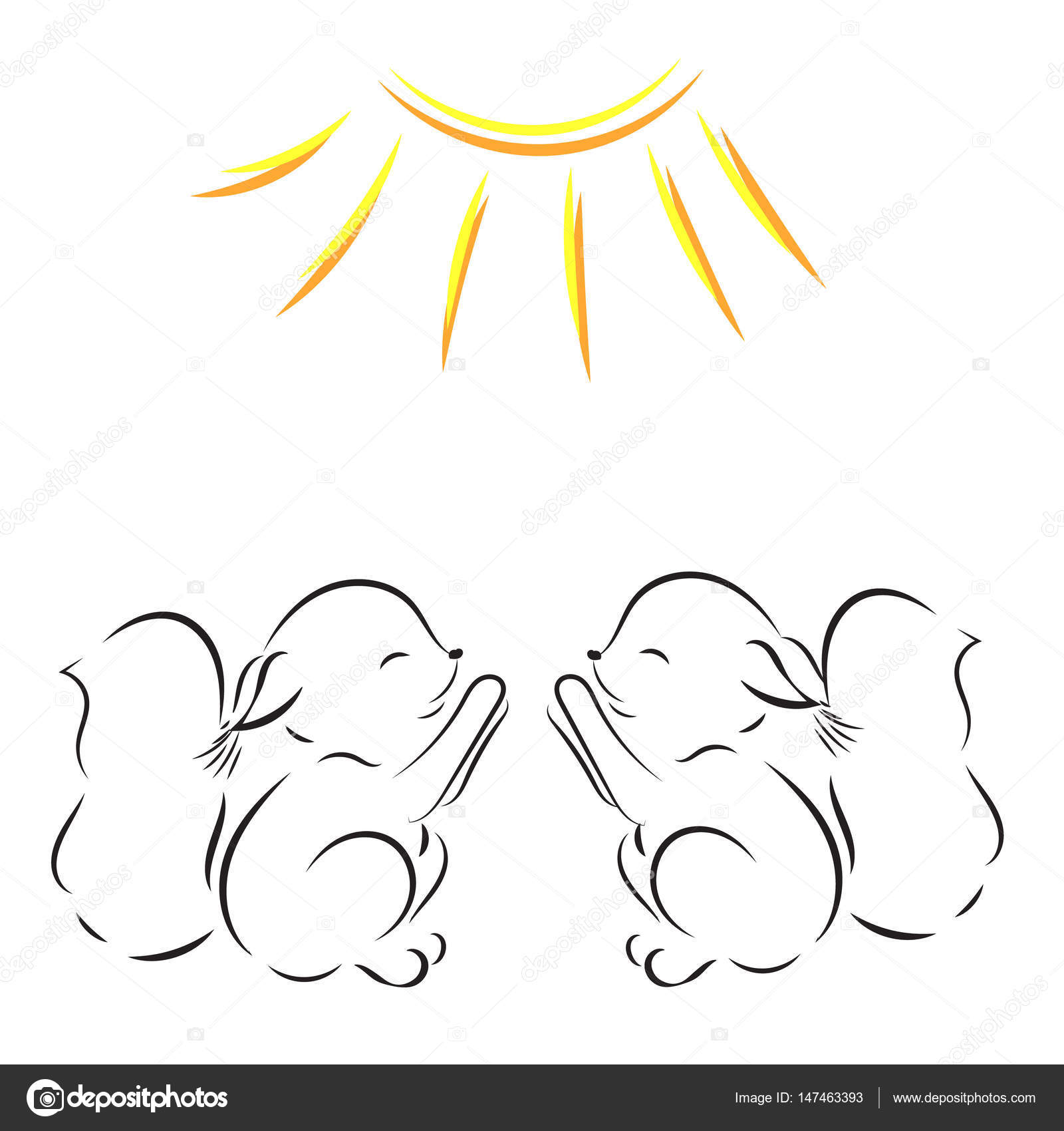 Pagina da colorare Profilo di vettore di disegno di due scoiattoli tira le gambe al sole — Vettoriali di Alexx60