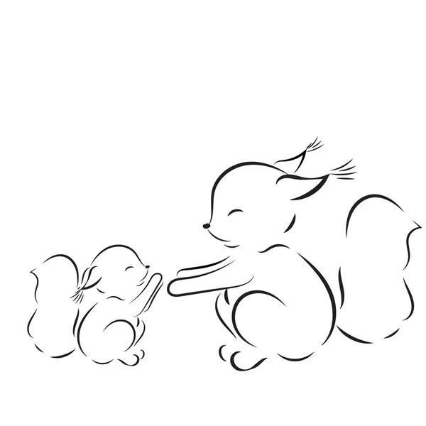 Malvorlagen. Vektor Umriss Zeichnung Eichhörnchen Mutter und Baby — Stockvektor