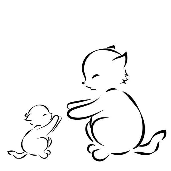 Vektor-Umriss Zeichnung Katze und Kätzchen auf weißem Hintergrund — Stockvektor