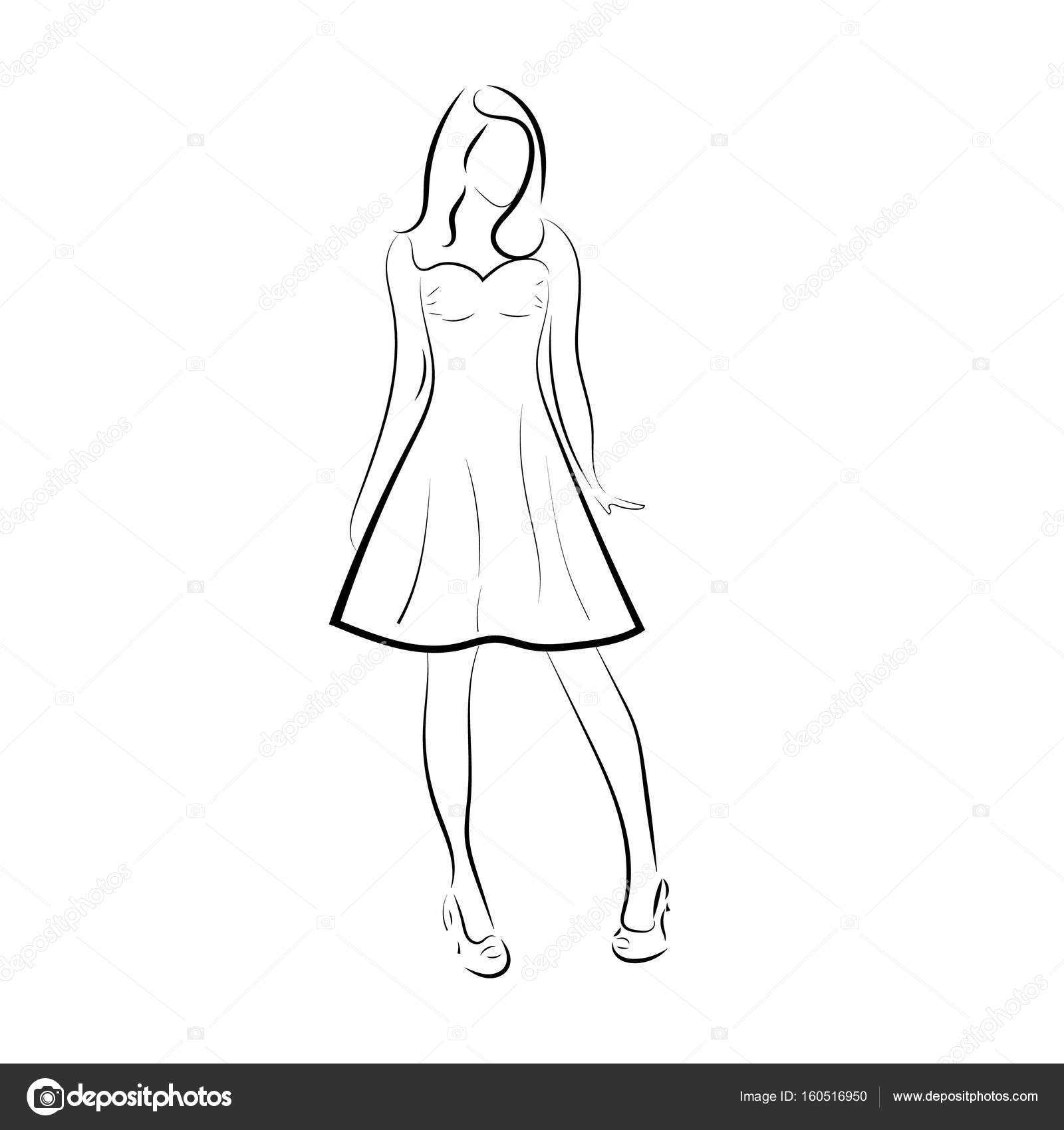 Outline Drawing Thin Curved Lines Girl Young Woman Stock