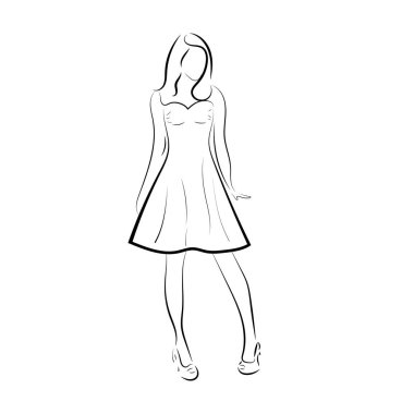 Çizim ince, eğri çizgiler, kız, genç kadın anahat.