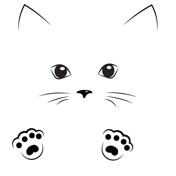 Vektor schwarze Umrisse zeichnen Katzengesicht mit Pfoten — Stockvektor