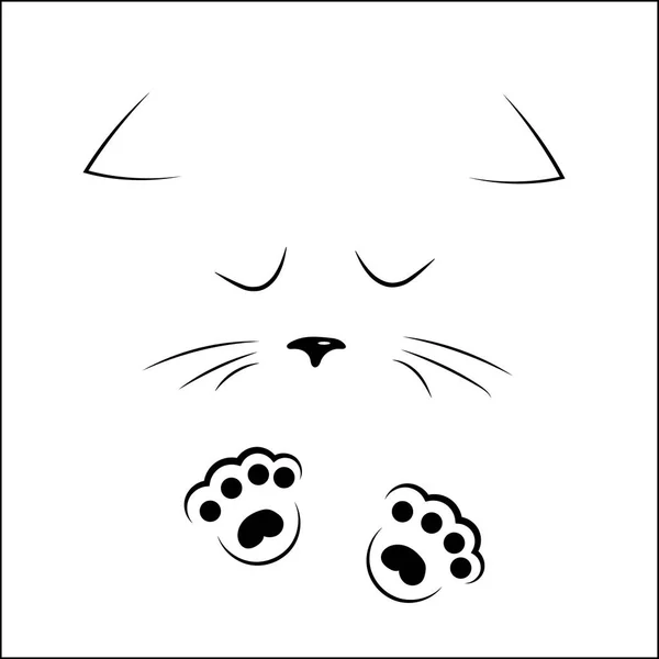 Vektor schwarze Umrisse zeichnen trauriges Katzengesicht mit Pfoten — Stockvektor